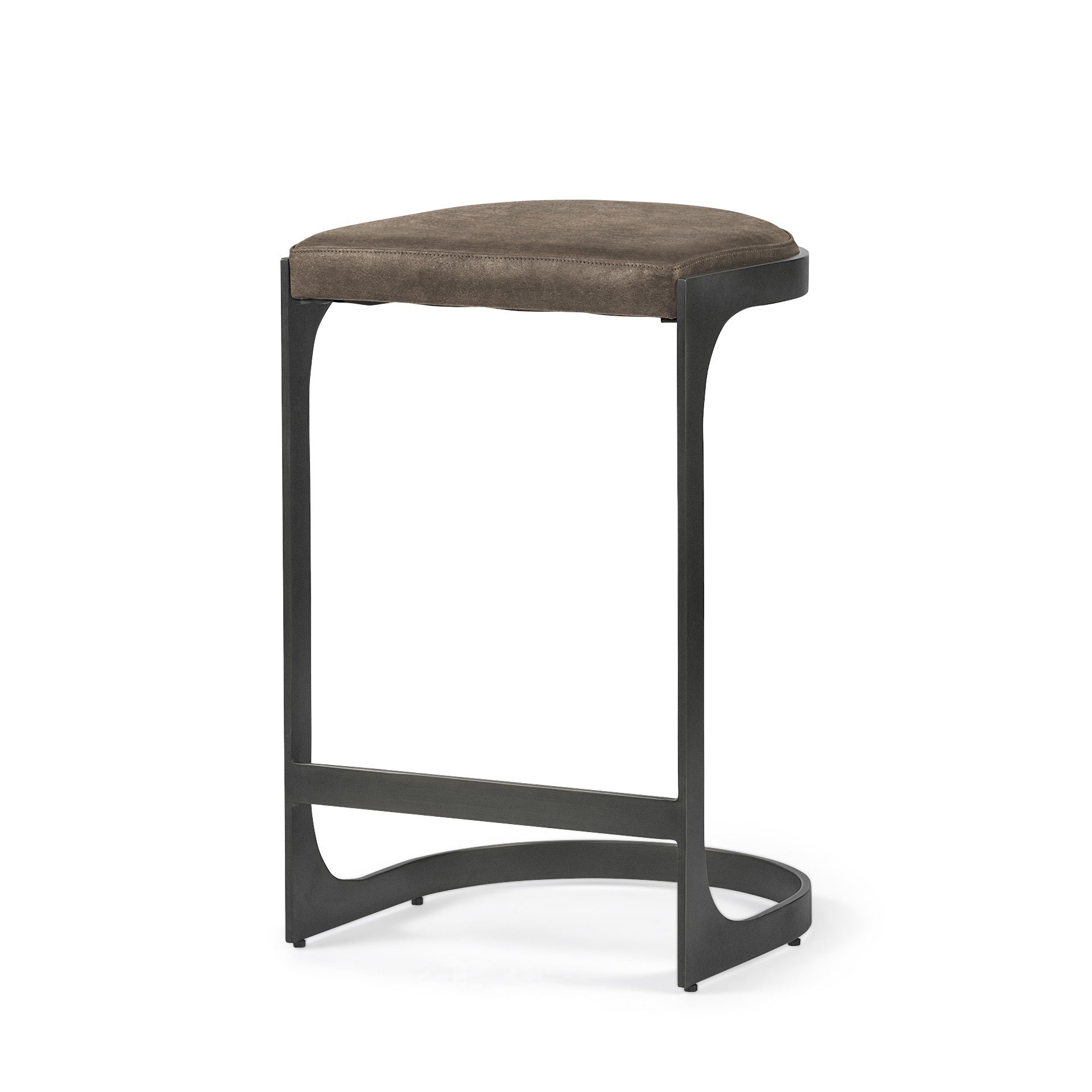 Dark Brown Leather C Shape Metal Counter Stool