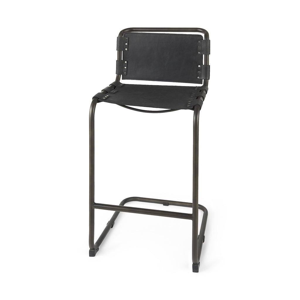 Black Leather Iron Framed Bar Stool - 99fab 