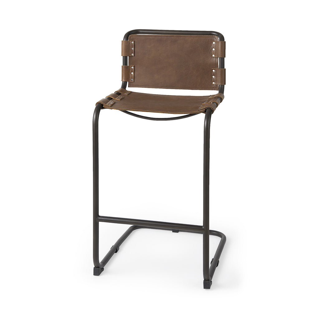 Light Brown Leather Iron Framed Bar Stool - 99fab 