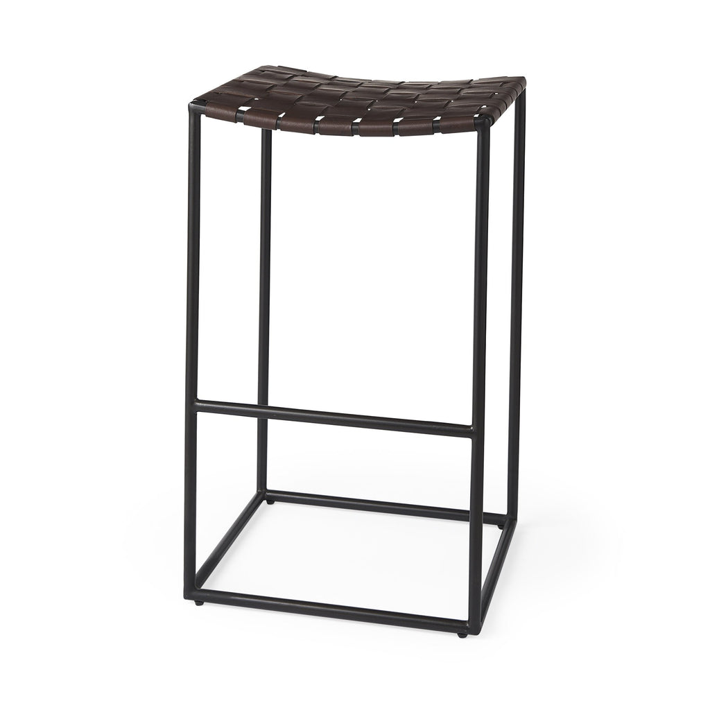 Dark Brown Woven Leather Bar Stool - 99fab 