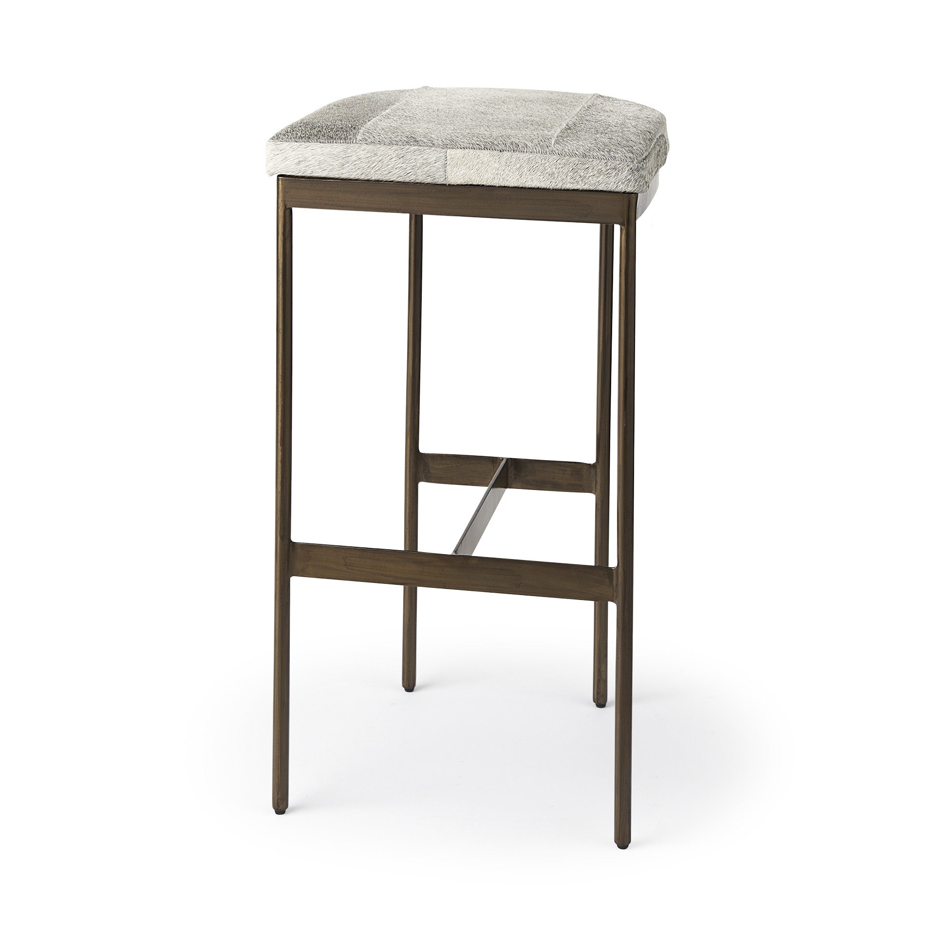 Cowhide Bar Stool With Gold Metal Frame