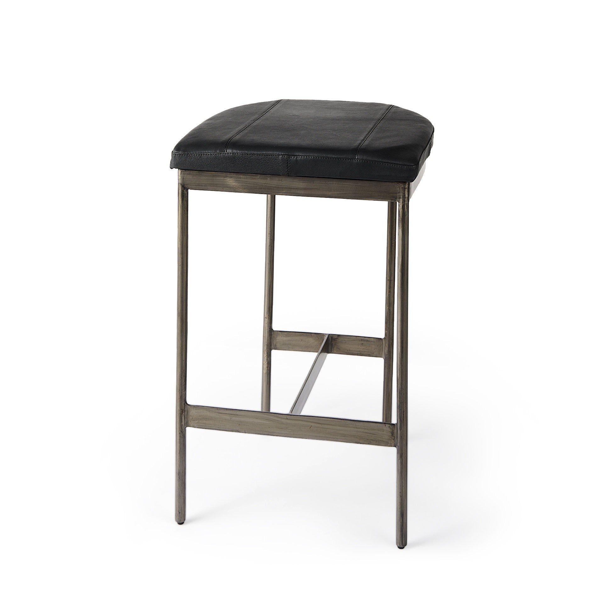 Black Leather Counter Stool with Gold Metal Frame