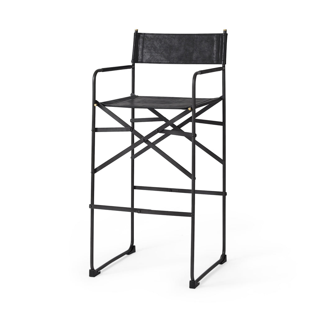 Black Leather Director's Chair Bar Stool - 99fab 