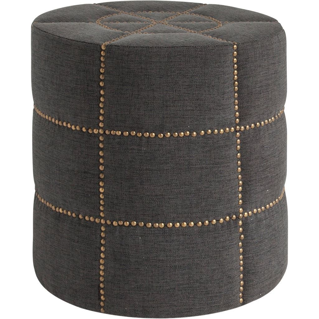 20" Gray Linen Round Footstool Ottoman