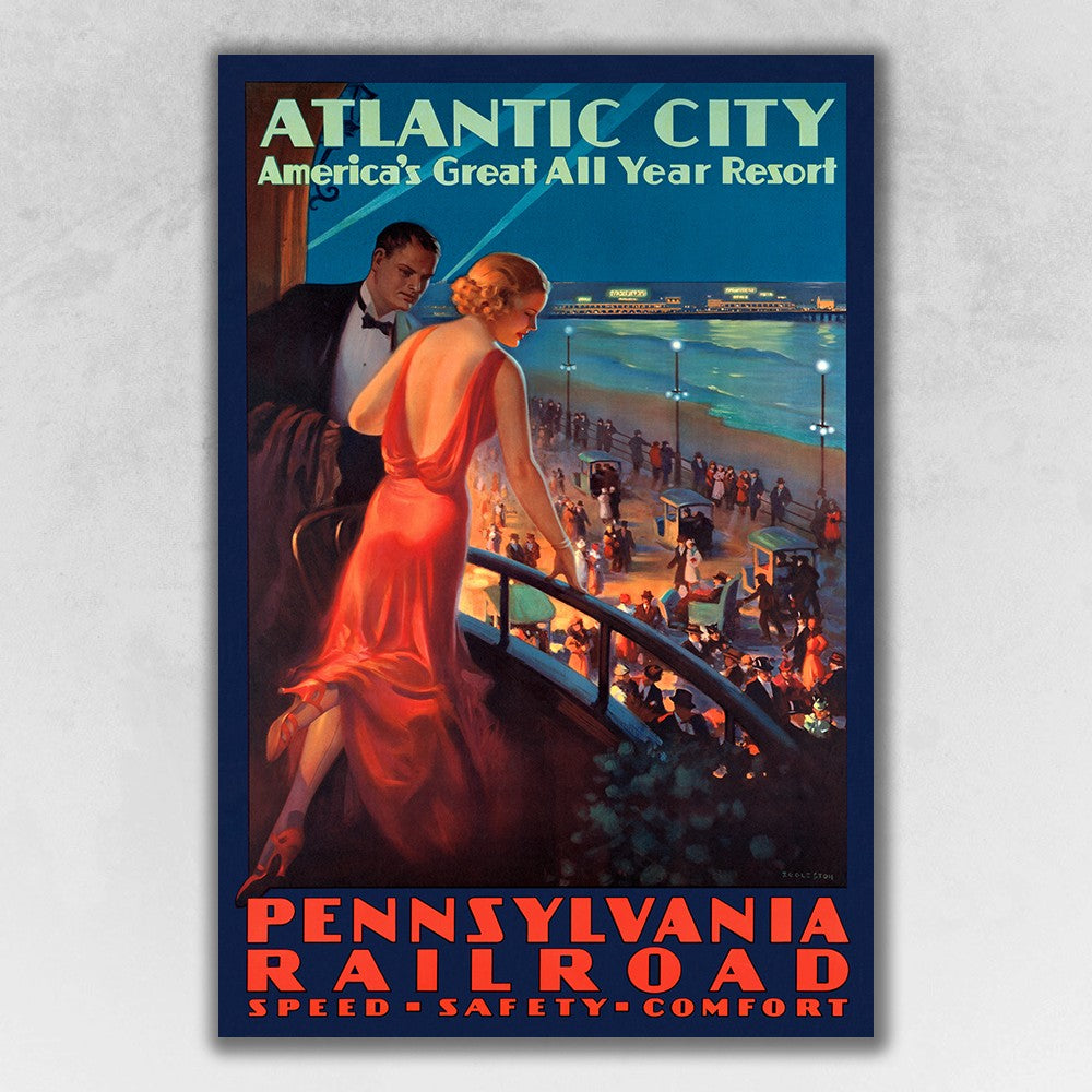 Vintage 1935 Atlantic City Travel Unframed Print Wall Art - 99fab 