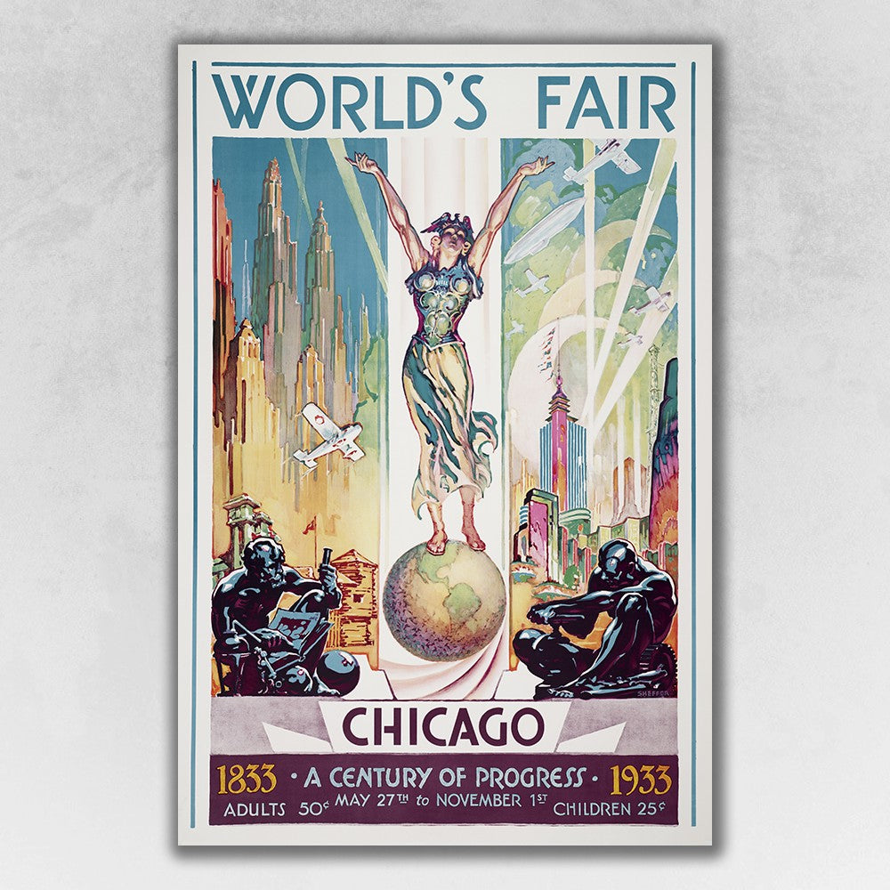 Vintage 1933 Chicago Worlds Fair Unframed Print Wall Art - 99fab 