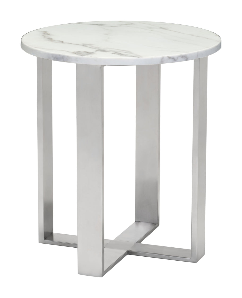 Designer's Choice White Faux Marble and Steel End Table - 99fab 