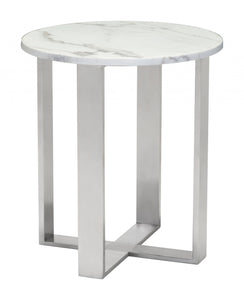 Designer's Choice White Faux Marble and Steel End Table