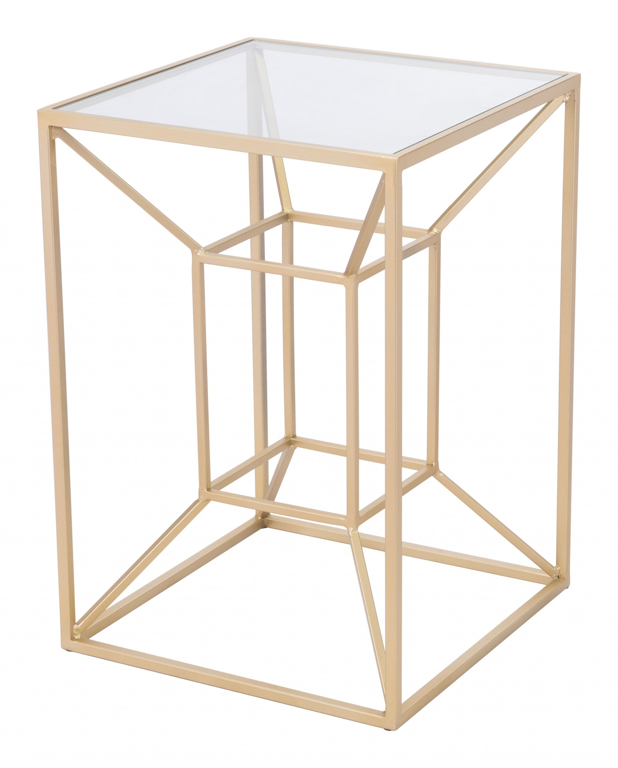 23" Gold And Clear Genuine Marble Look Square End Table