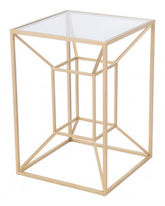 23" Gold And Clear Genuine Marble Look Square End Table