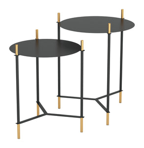 Set Of Two 24" Gold And Black Glass Round End Table