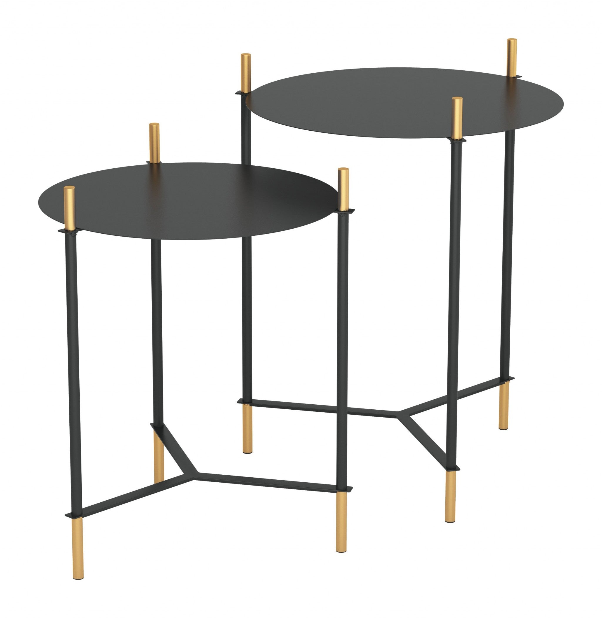 Set Of Two 24" Gold And Black Glass Round End Table