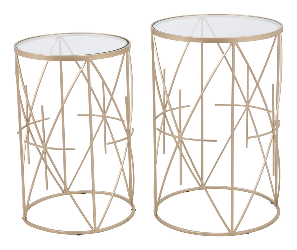 Set of Two Geometric Gold and Glass Side Tables - 99fab 