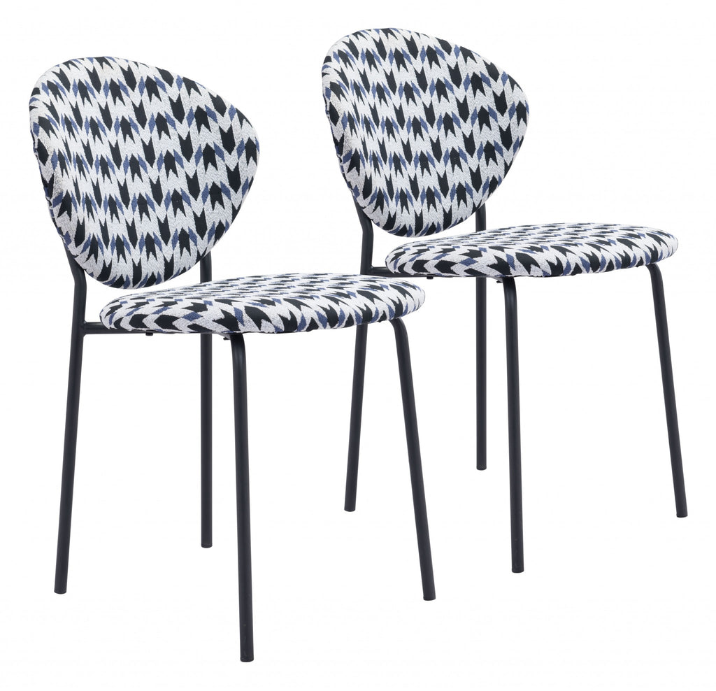 Set of Two Blue Black and White Arrow Design Dining or Side Chairs - 99fab 