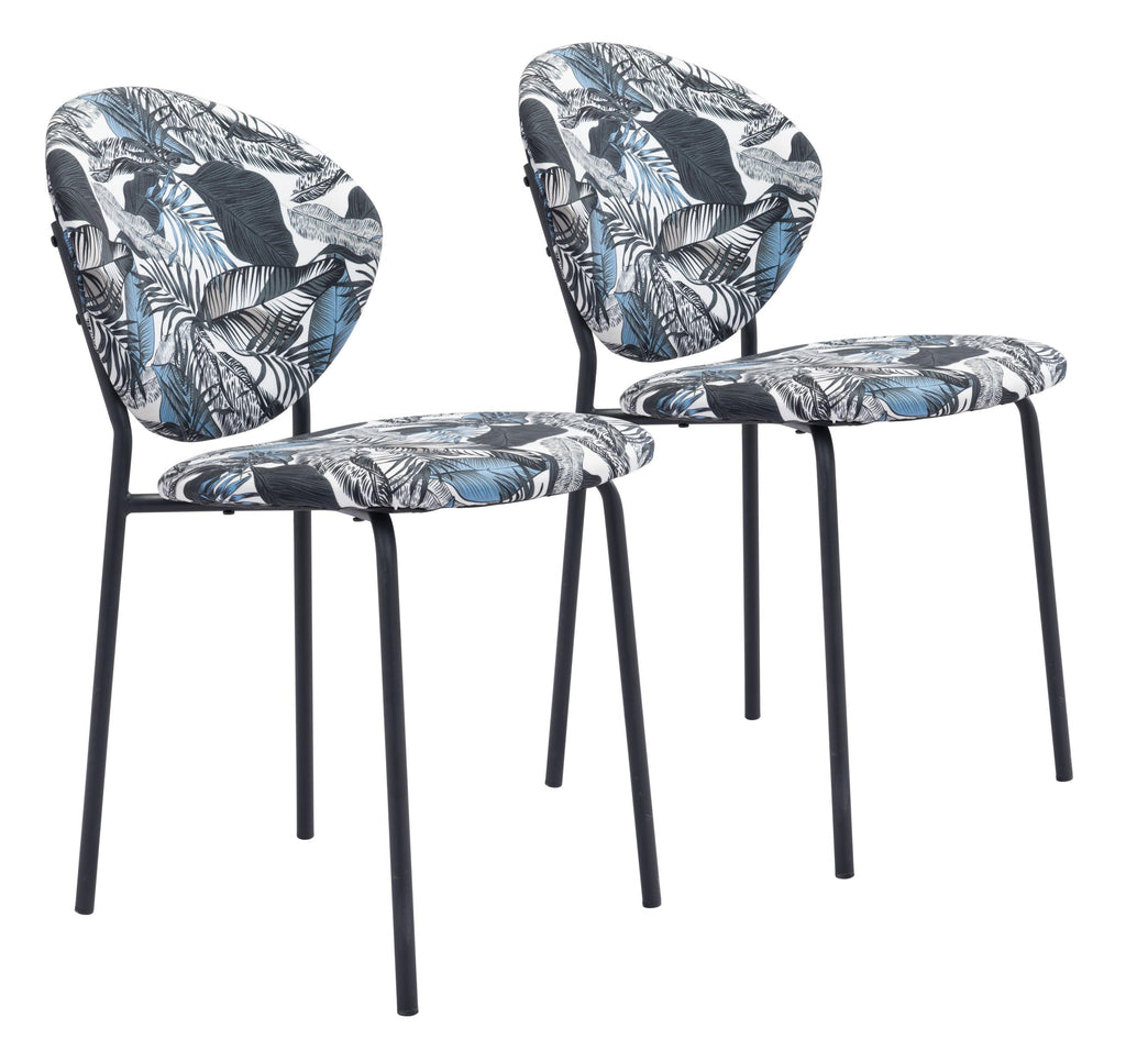 Set of Two Blue Black and White Tropical Design Dining or Side Chairs - 99fab 