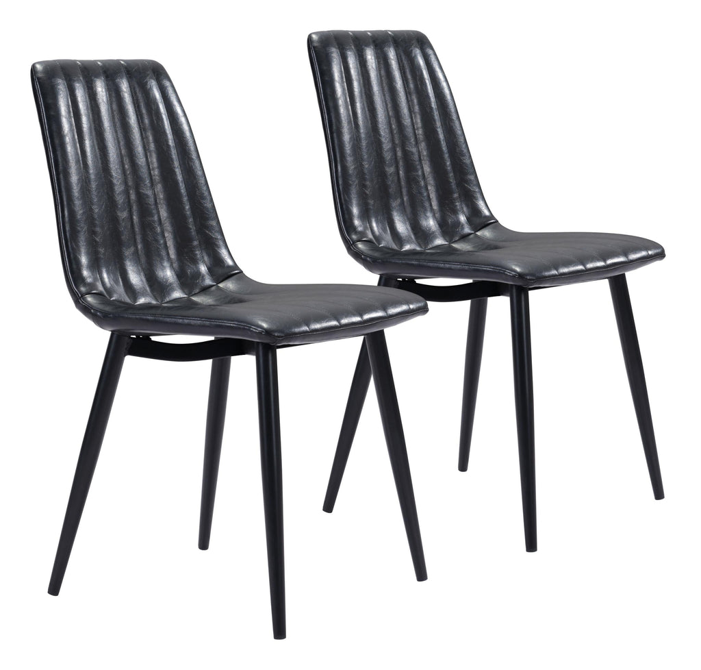 Set of Two Black Faux Leather Channel Scoop Dining Chairs - 99fab 