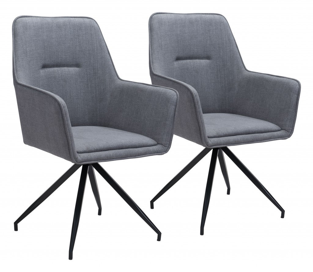 Set Of Two Black Gray Fabric Wingback Dining Chairs - 99fab 