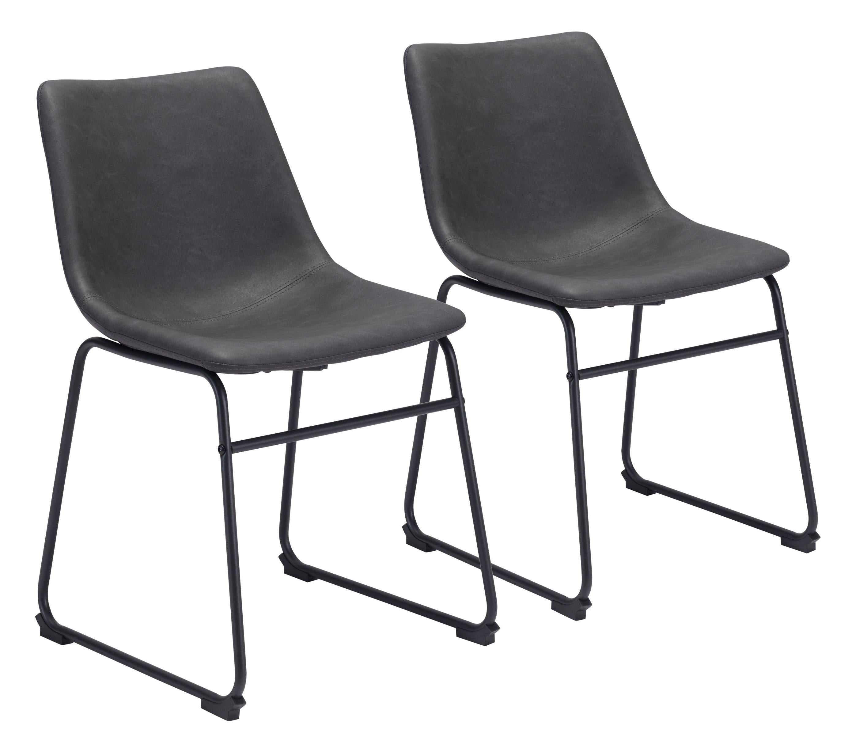 Set Of 2 Black Solid Back Dining Chairs