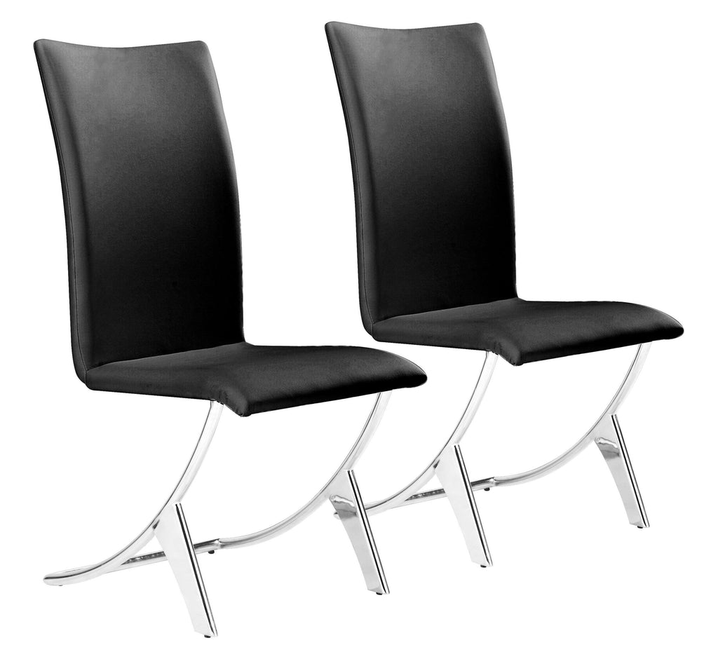 Set of Two Contempo Slim Black Faux Leather and Stainless Dining Chairs - 99fab 