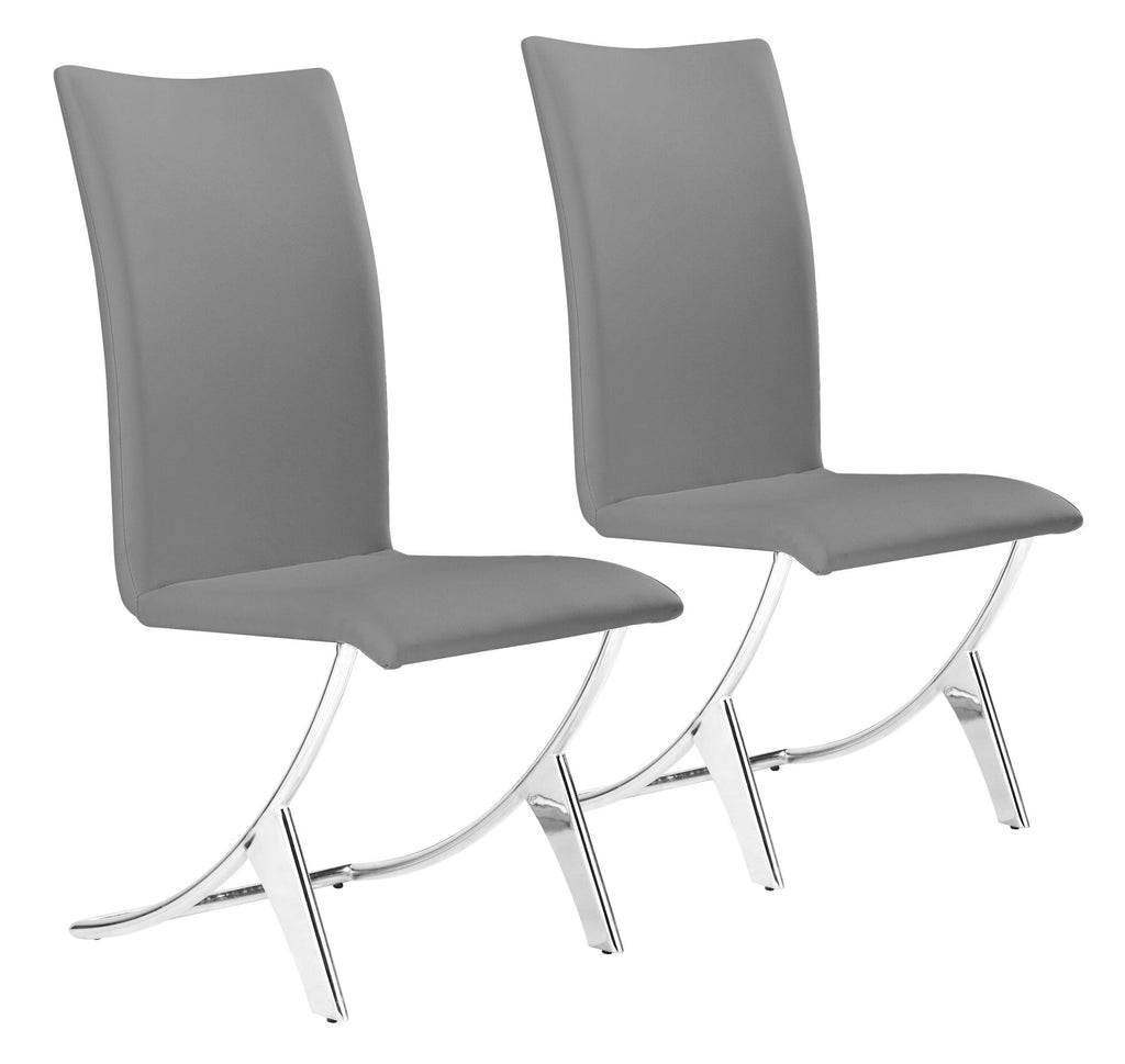 Set of Two Contempo Slim Gray Faux Leather and Stainless Dining Chairs - 99fab 