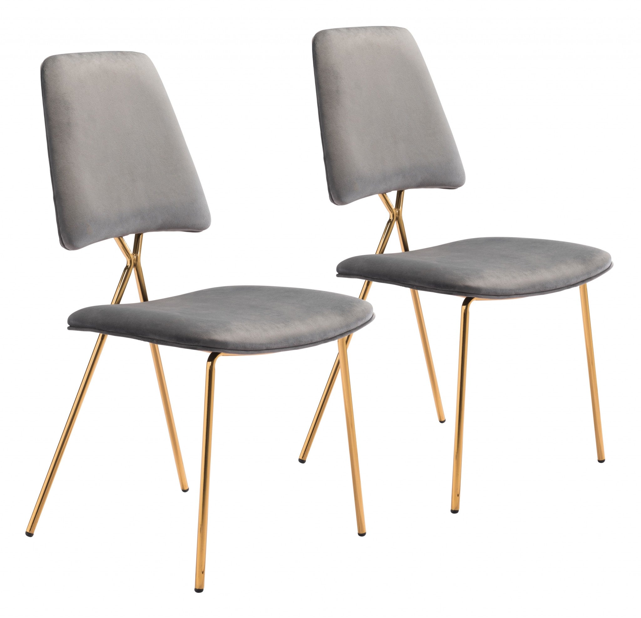 Set of Two Gray and Gold Modern X Dining Chairs