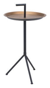 16" Black And Gold Steel Round End Table