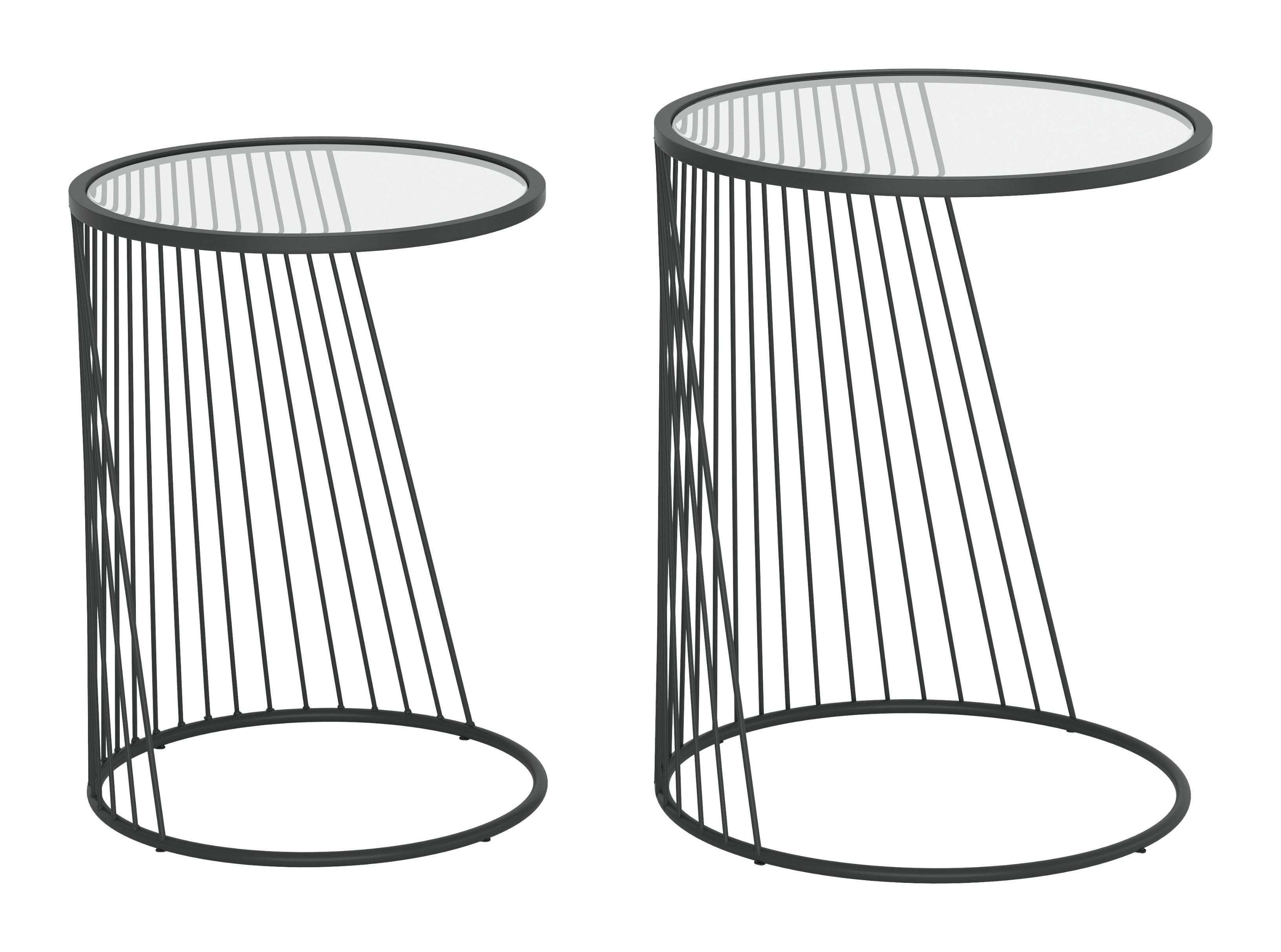 Set Of Two 16" Black And Clear Glass Round Nested Tables