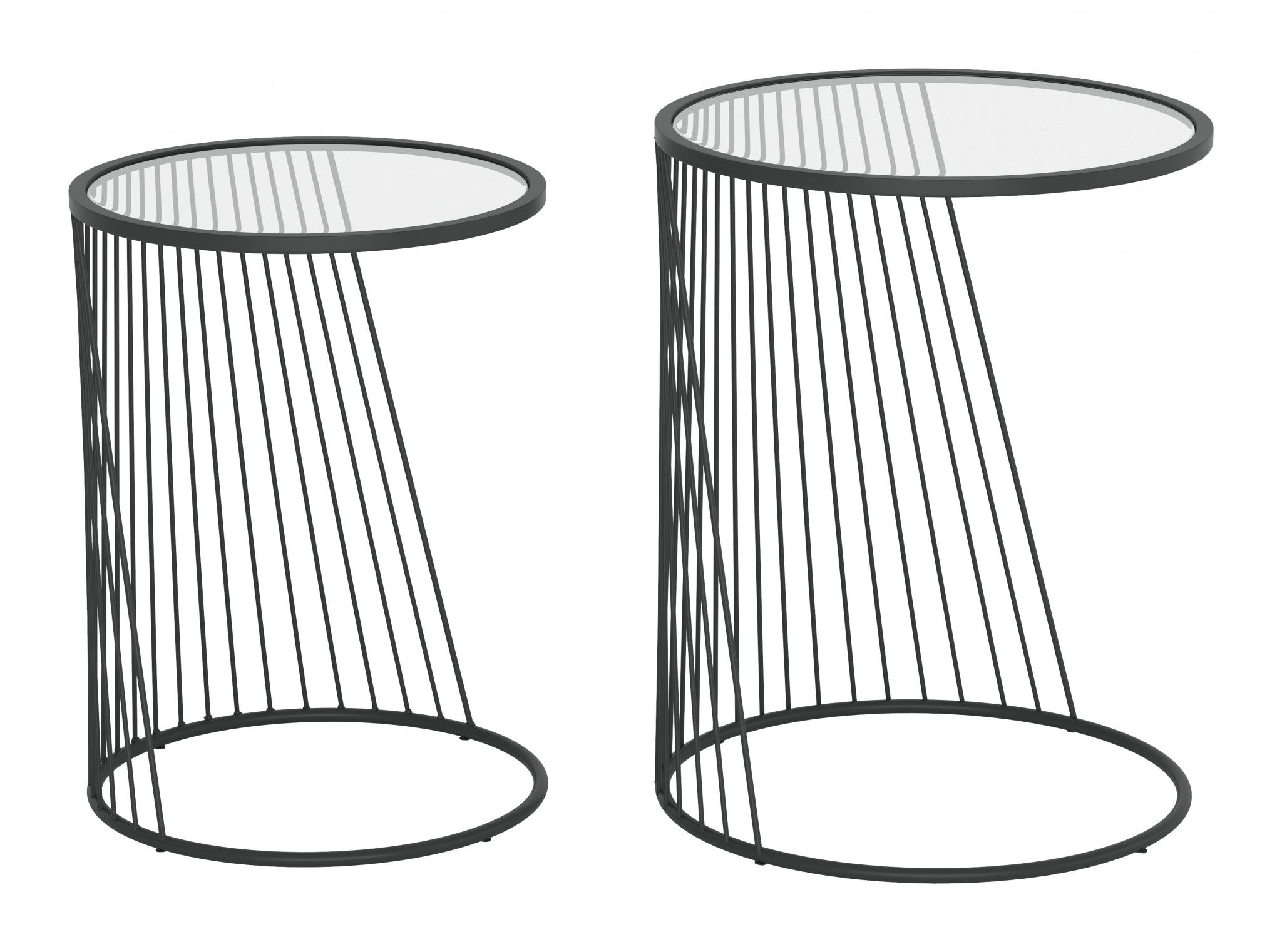 Set Of Two 16" Black And Clear Glass Round Nested Tables