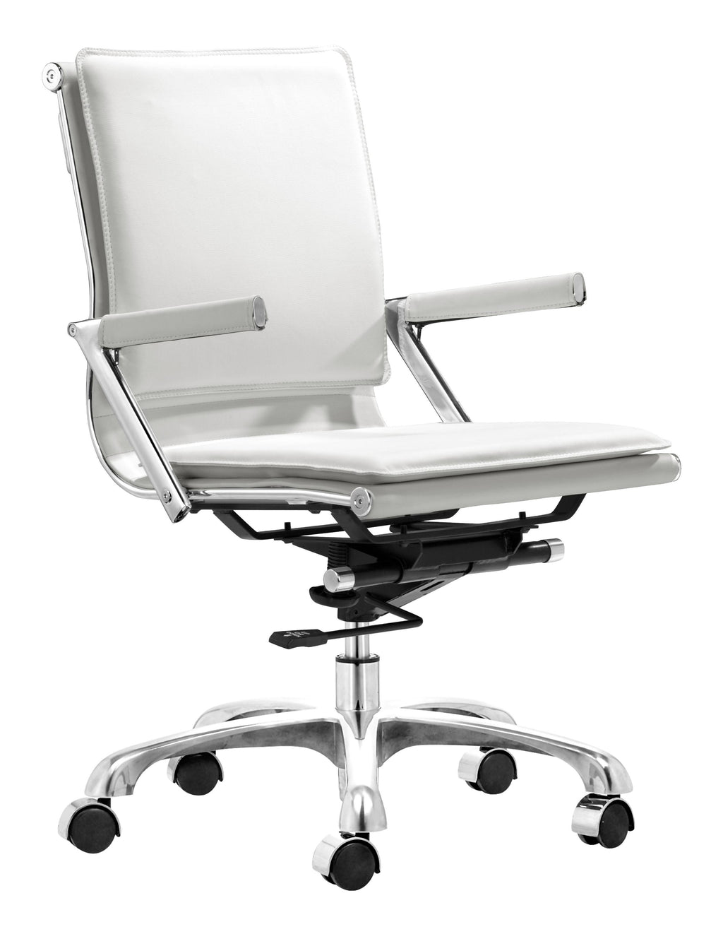 Set Of Two White Faux Leather Seat Swivel Adjustable Executive Chair Metal Back Steel Frame - 99fab 