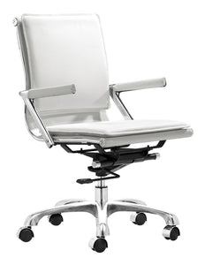 Set Of Two White Faux Leather Seat Swivel Adjustable Executive Chair Metal Back Steel Frame