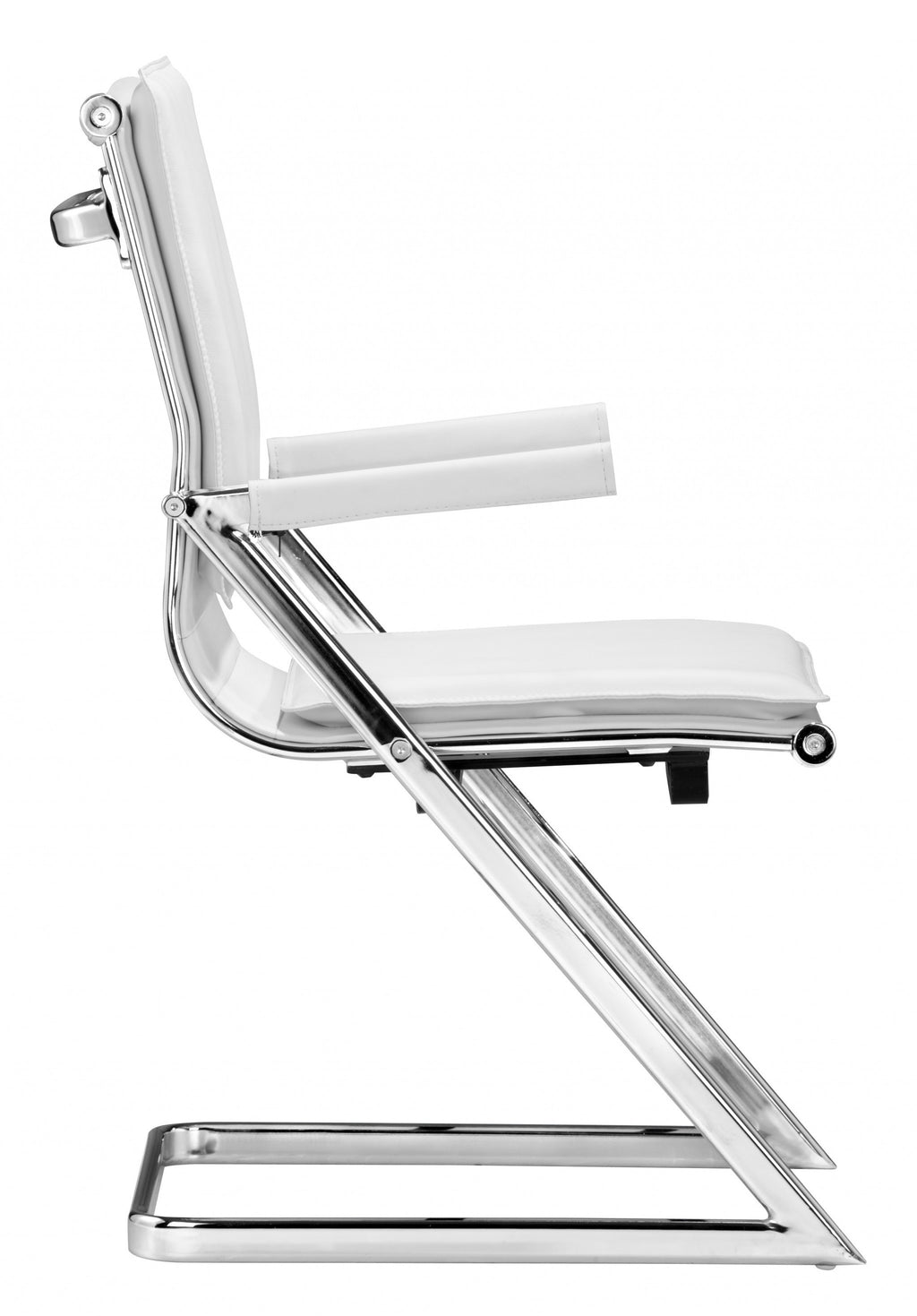 Set Of Two White Faux Leather Seat Adjustable Conference Chair Metal Back Steel Frame - 99fab 