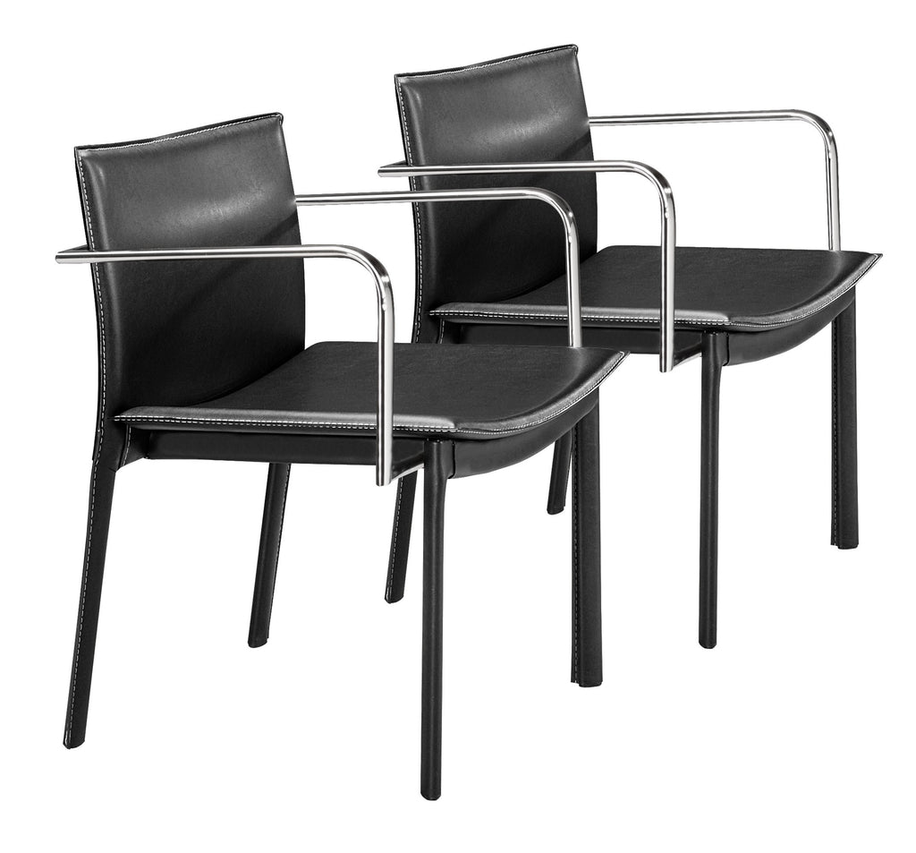 Set of Two Chrome Black Faux Leather Armchairs - 99fab 