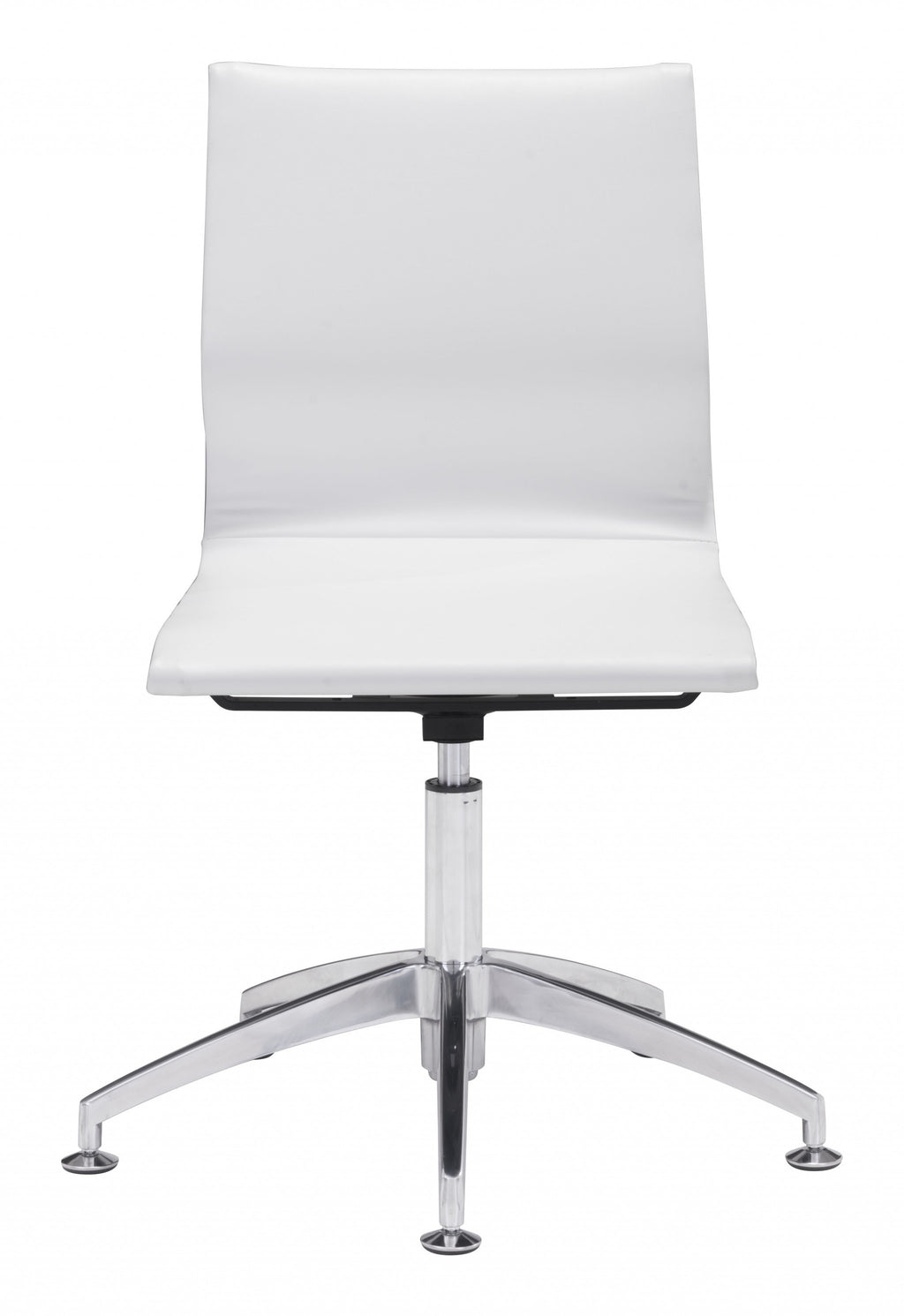 White Faux Leather Seat Swivel Adjustable Conference Chair Metal Back Steel Frame - 99fab 