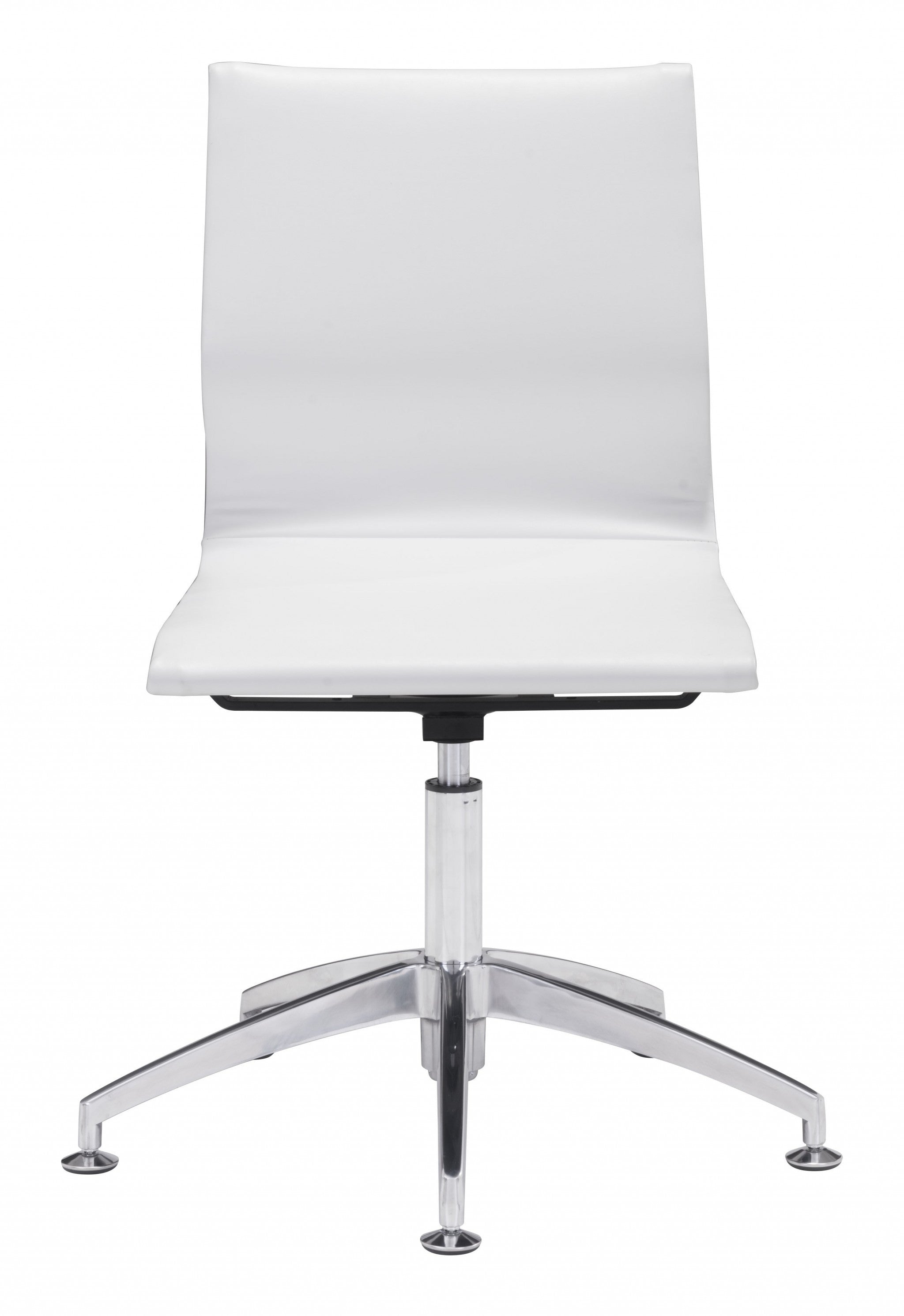 White Faux Leather Seat Swivel Adjustable Conference Chair Metal Back Steel Frame