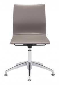 Taupe Faux Leather Seat Swivel Adjustable Conference Chair Metal Back Steel Frame