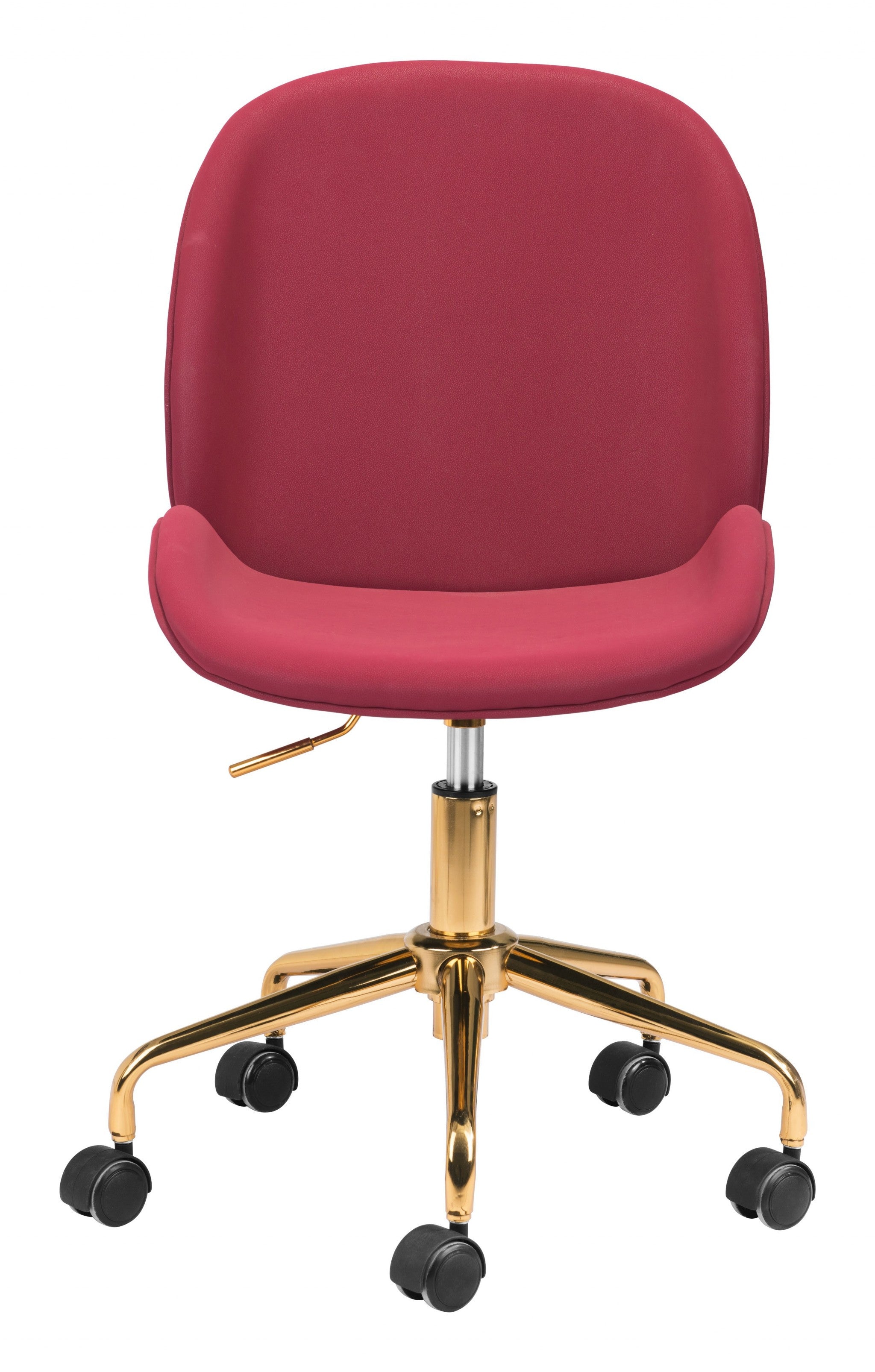 Red Velvet Seat Swivel Adjustable Task Chair Metal Back Steel Frame