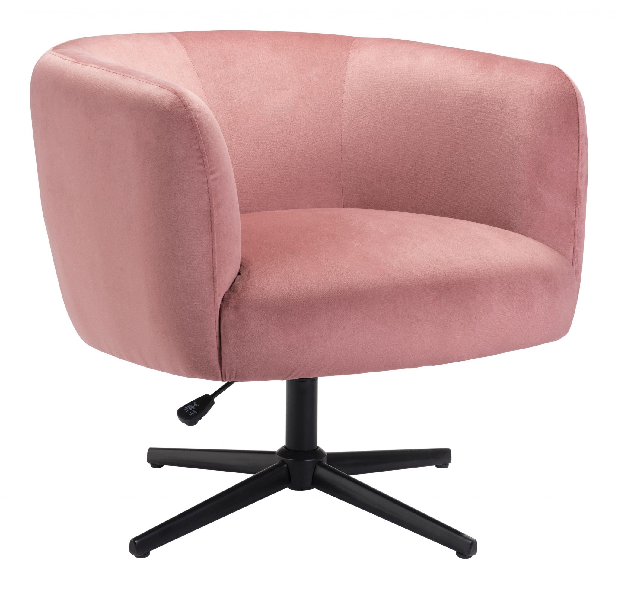 30" Pink And Black Velvet Swivel Barrel Chair