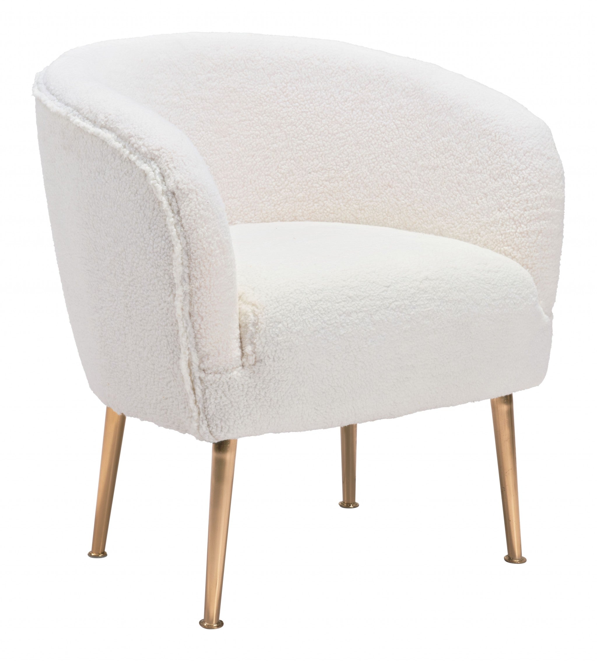 29" Beige Sherpa And Gold Arm Chair