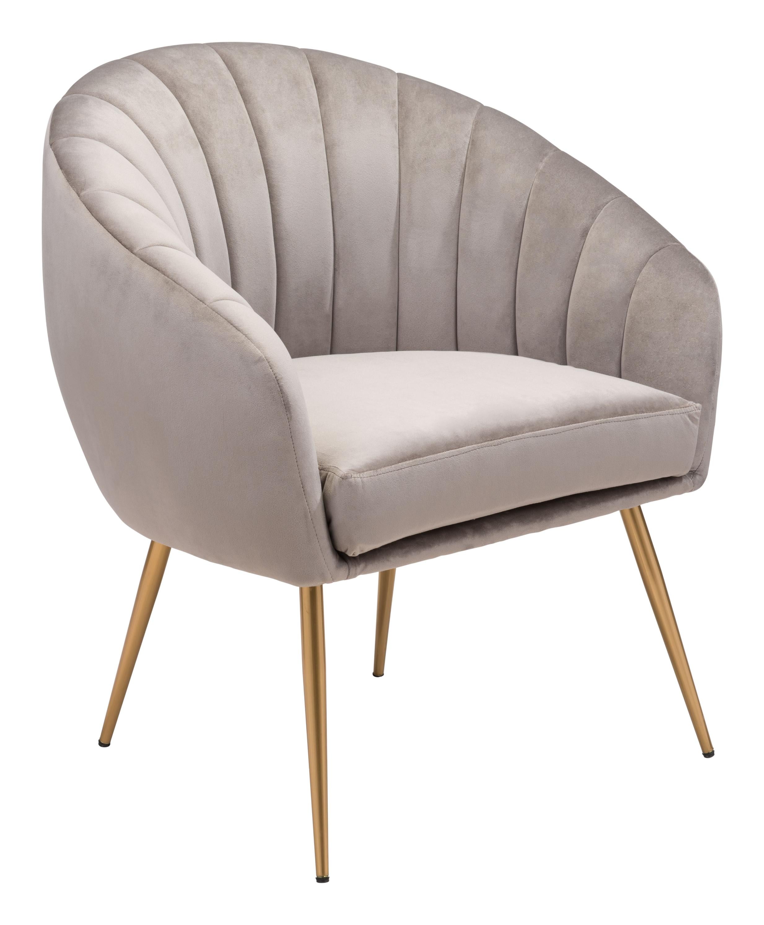 29" Gray And Gold Velvet Tufted Club Chair