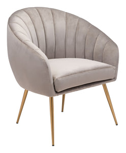 29" Gray And Gold Velvet Tufted Club Chair