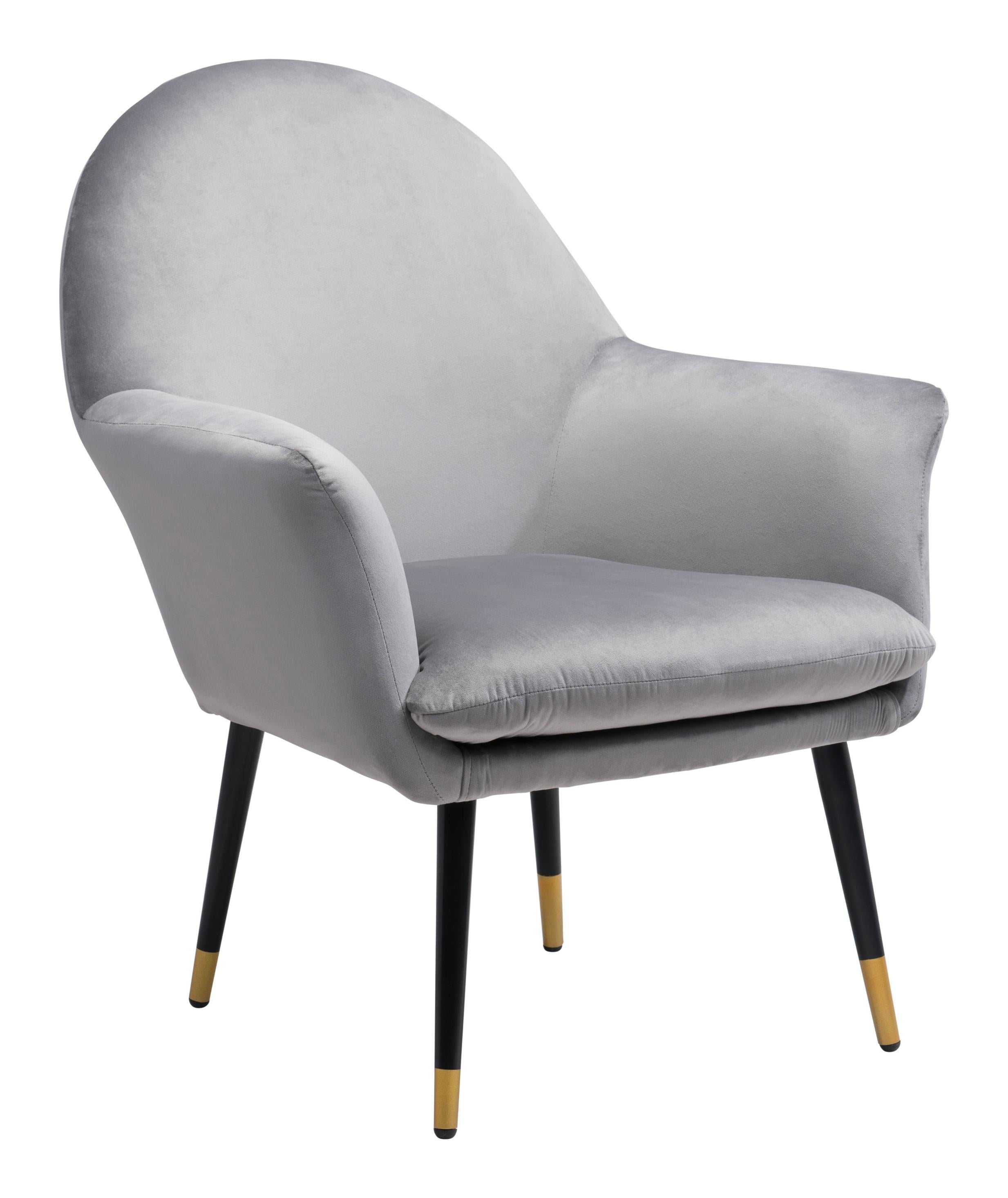 30" Gray And Gold Velvet Arm Chair