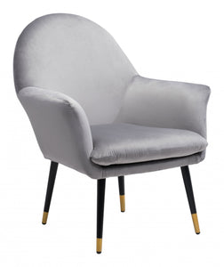 30" Gray And Gold Velvet Arm Chair