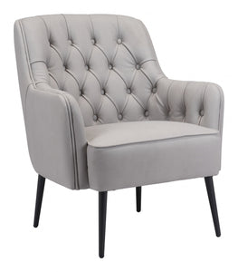 29" Grey Faux Leather And Black Tufted Arm Chair