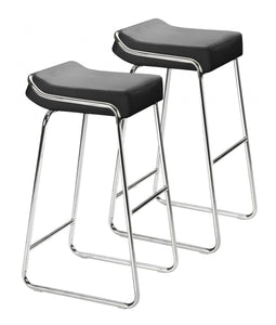 Set Of Two 33" Black Faux Leather And Chrome Backless Bar Height Chairs