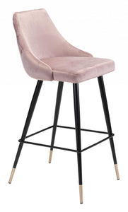 41" Pink Tufted Velvet And Black Bar Height Chair With Footrest