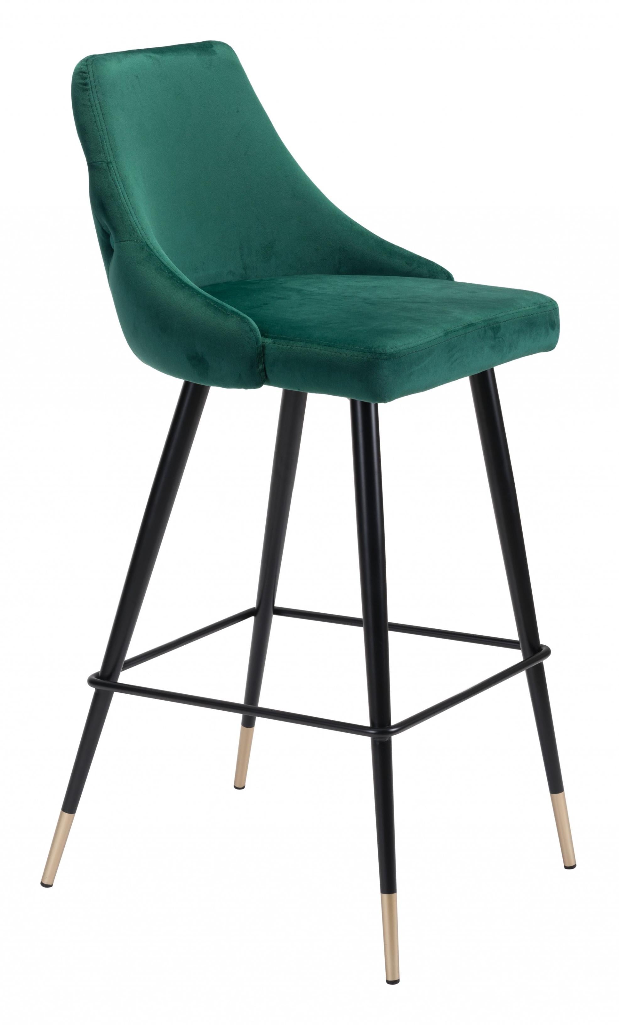 41" Green And Black Steel Low Back Bar Height Chair With Footrest