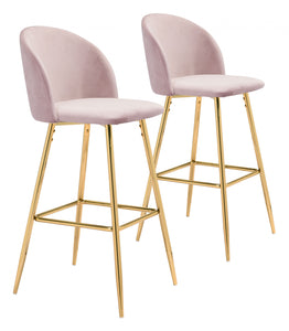 41" Pink And Gold Steel Low Back Bar Height Chair With Footrest