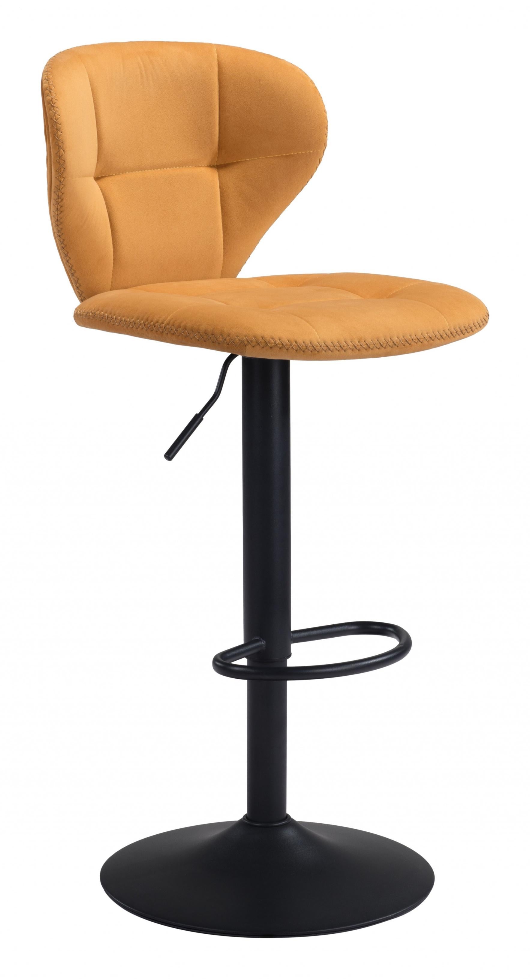 35" Yellow And Black Steel Swivel Low Back Counter Height Bar Chair With Footrest