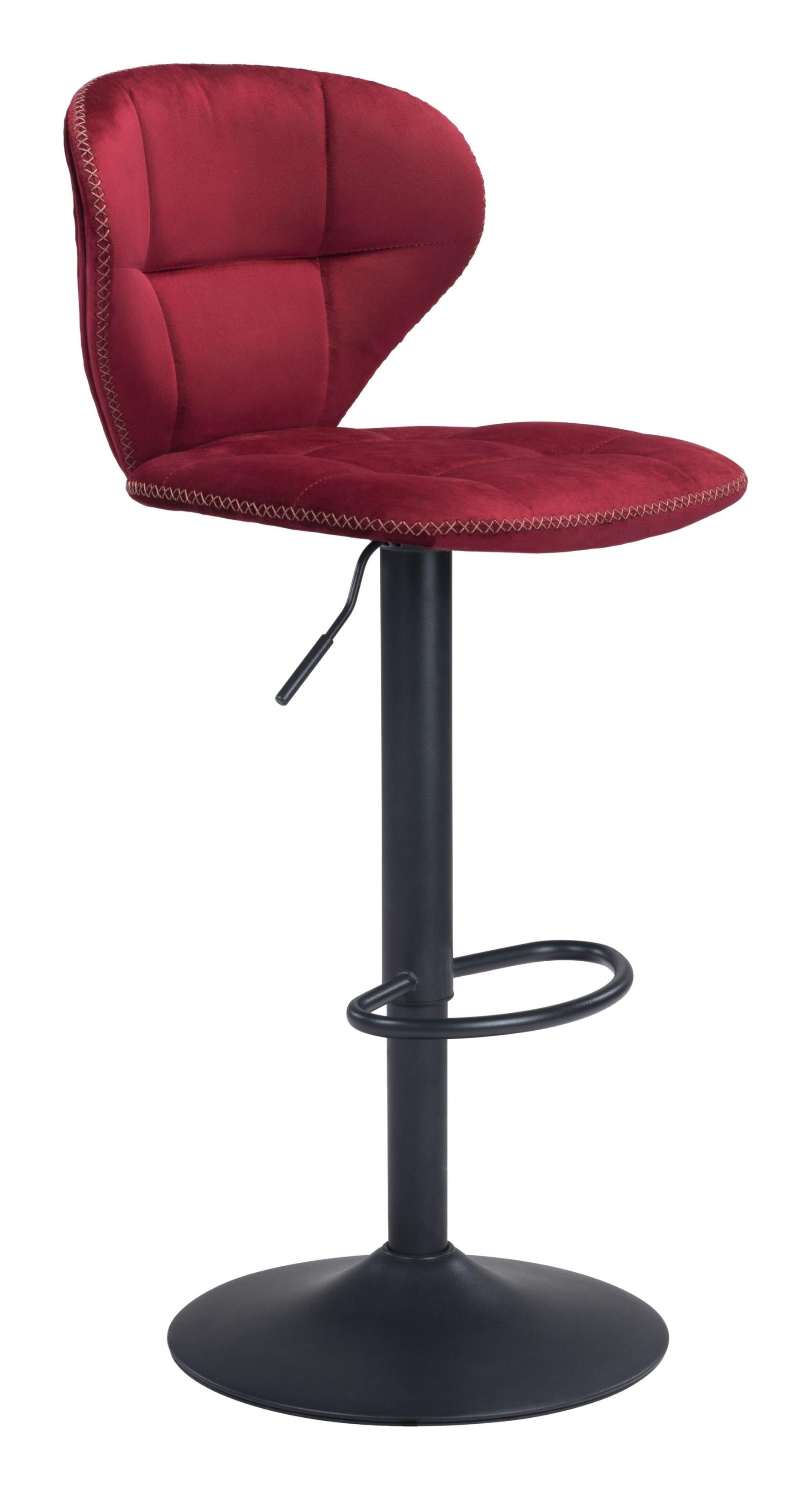 35" Red And Black Steel Swivel Low Back Counter Height Bar Chair With Footrest