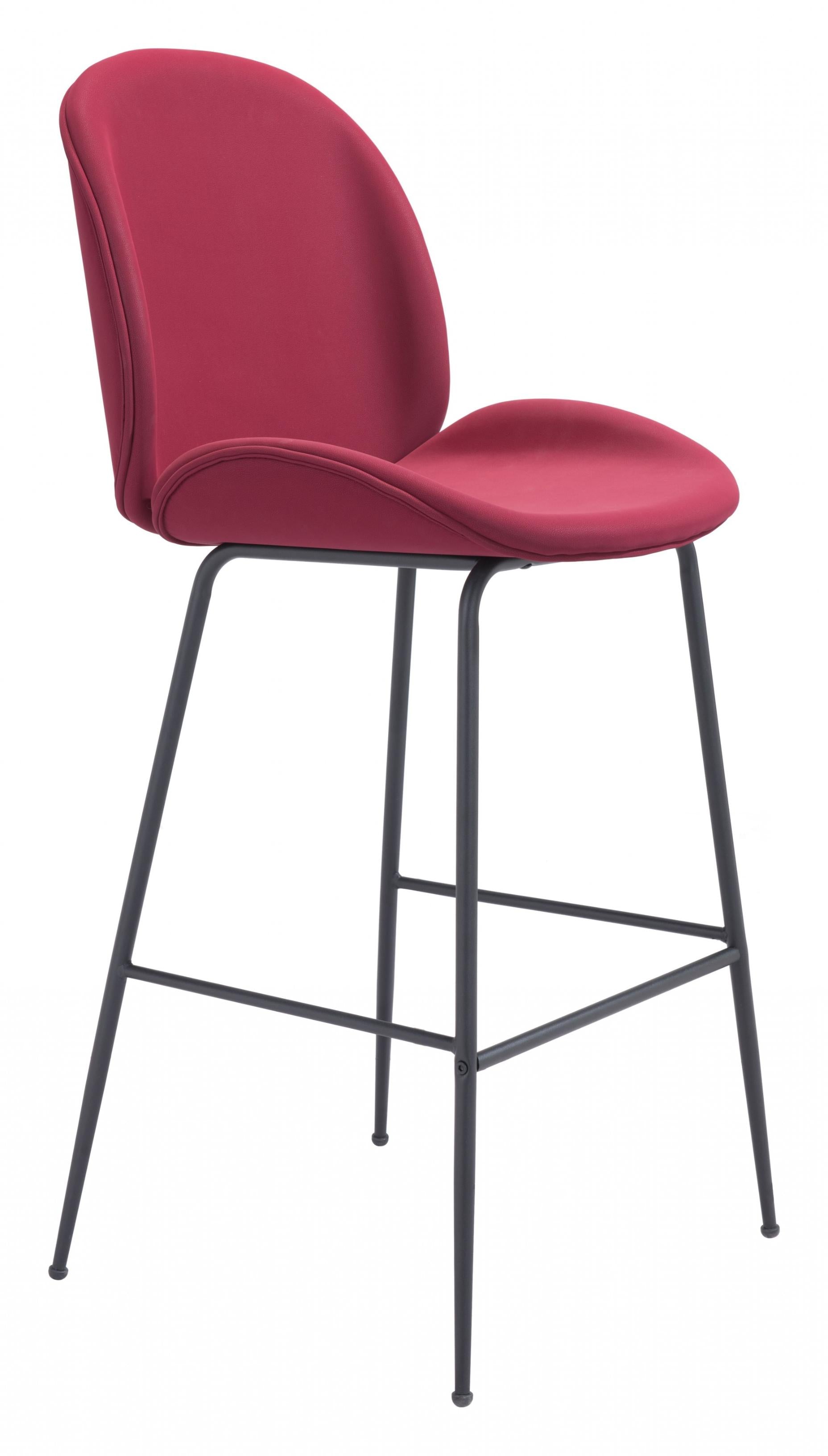 47" Red And Black Steel Low Back Bar Height Chair With Footrest